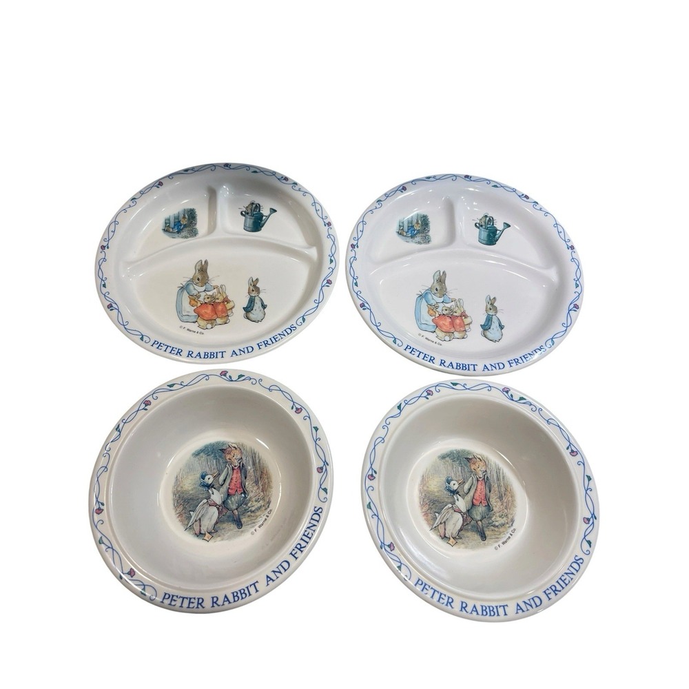 Vintage Eden Melamine Peter Rabbit And Friends Divided Child's Plate Bowl Set